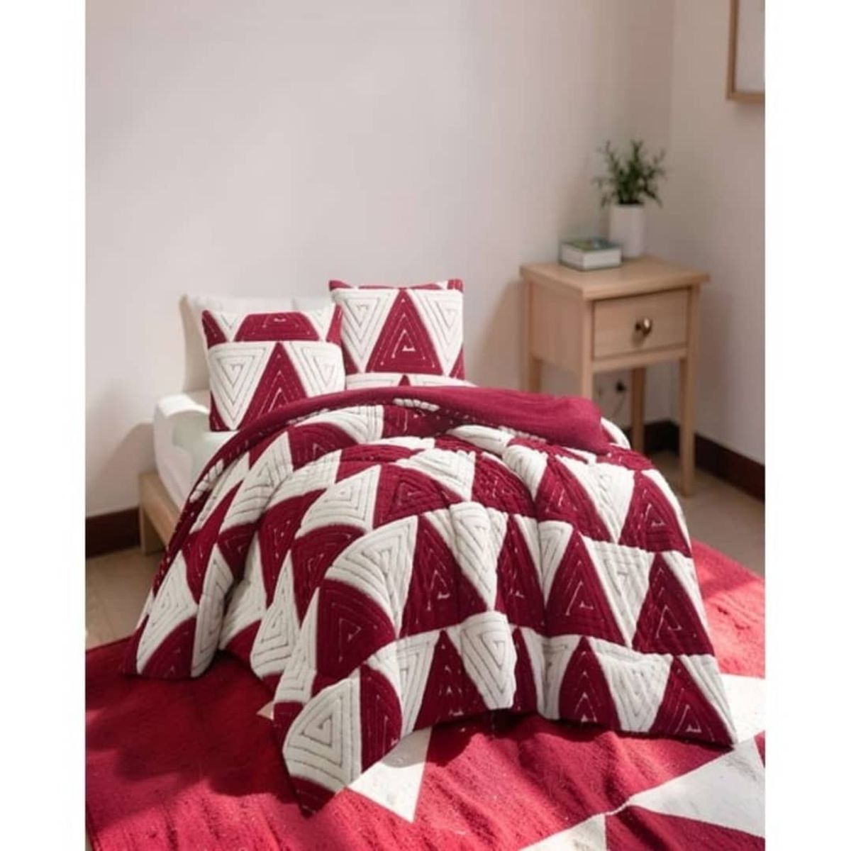 GENERICO - Cubrecama Plush Con Chiporro  De Invierno 2 Plazas Diseño Chevron Burdeo