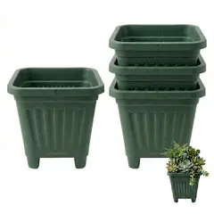GENERICO - Pack 4 Maceteros Plástico Cuadrado Verde 22 cm