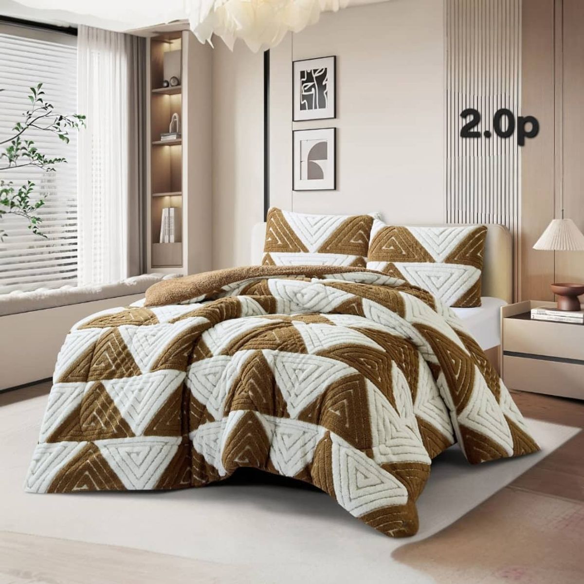 GENERICO - Cubrecama Plush Con Chiporro  De Invierno 2 Plazas Diseño Chevron