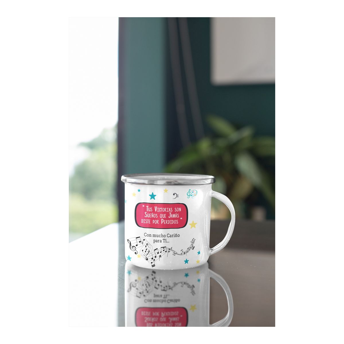 GENERICO - Taza Enlozada Con Notas y Café - Maestro de Música