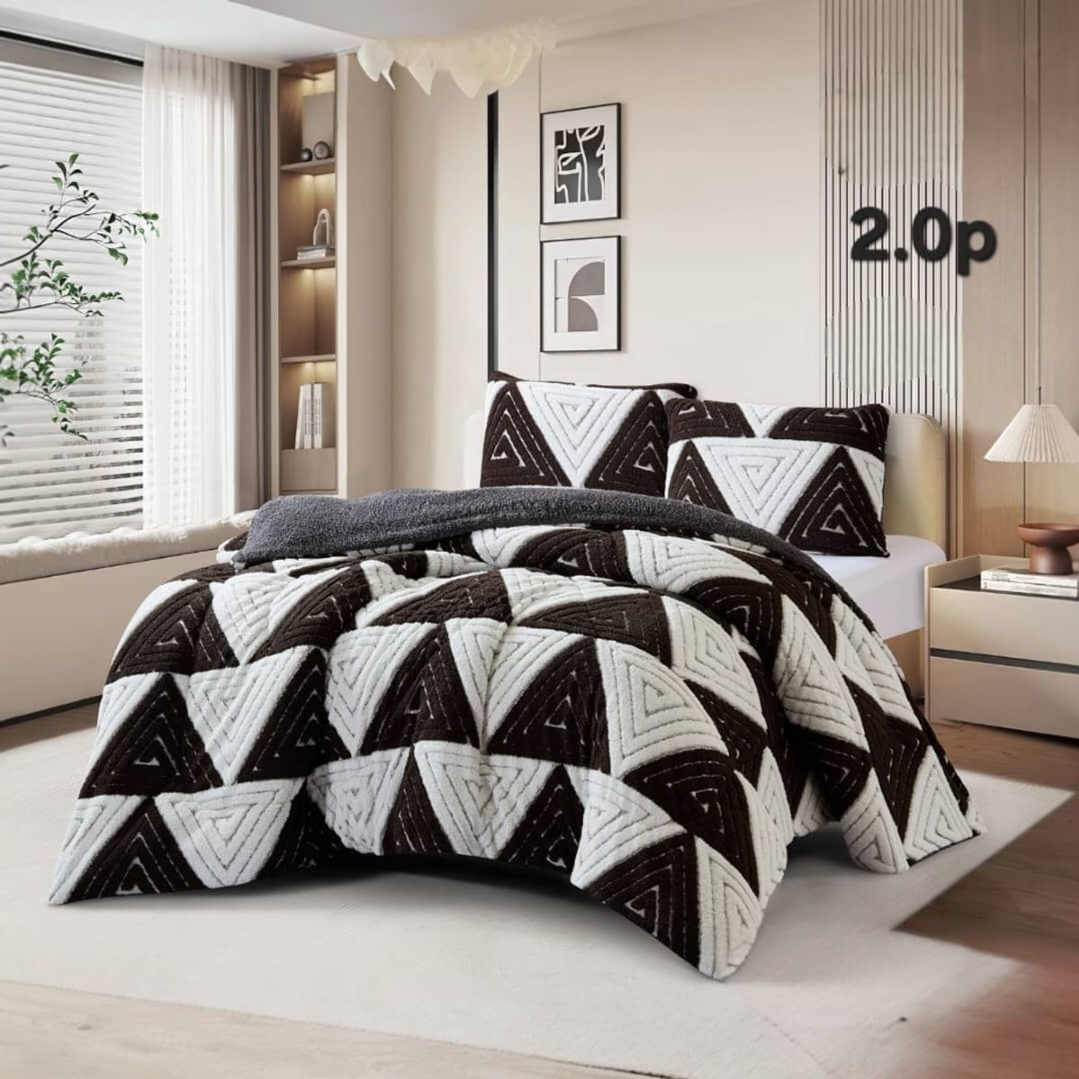 GENERICO - Cubrecama Plush Con Chiporro  De Invierno 2 Plazas Diseño Chevron