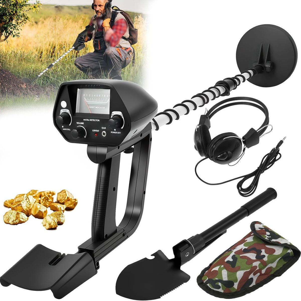 Altamente Sensible Detector De Metales Con Pantalla Lcd MD4030 Impermeable + Pala y Auriculares, marca KUANGYE - Foto Principal