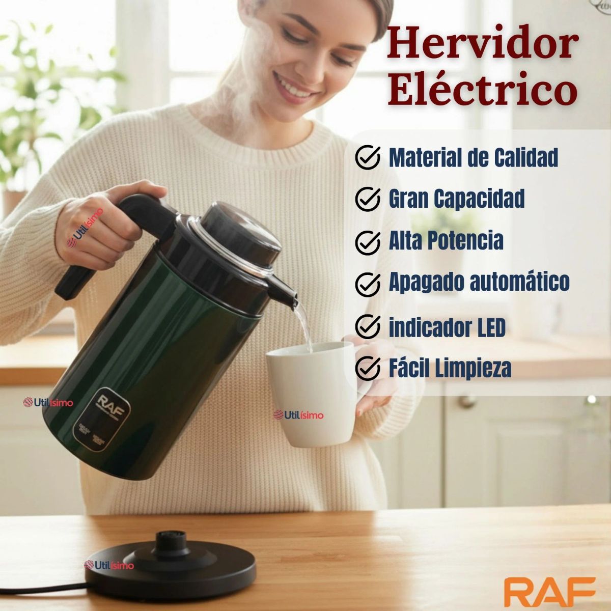 RAF - Termo Hervidor Eléctrico RAF 1360W 2 Litros Verde