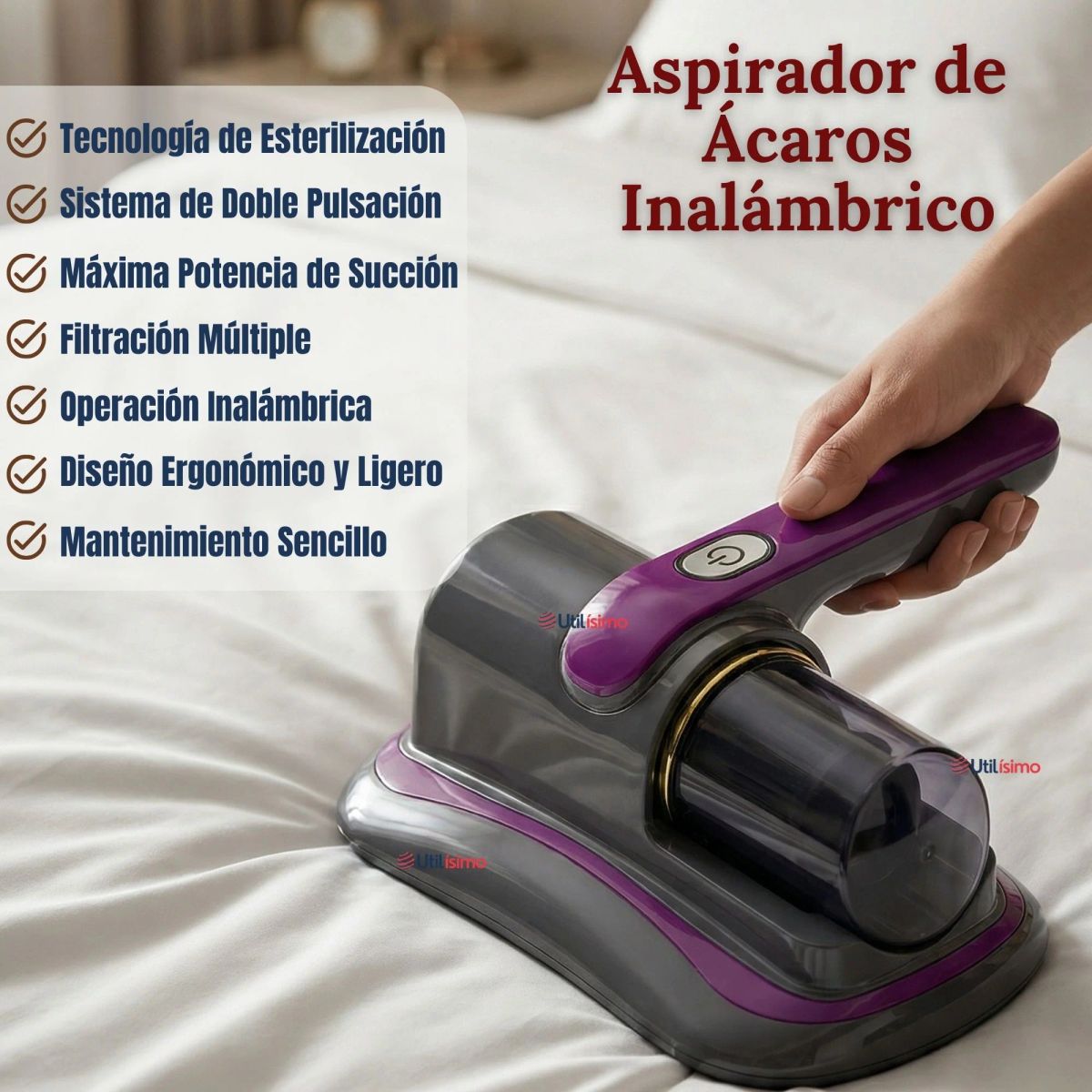 LINE - Aspirador Inalámbrico Remueve Bacterias UV Anti Ácaros Portátil