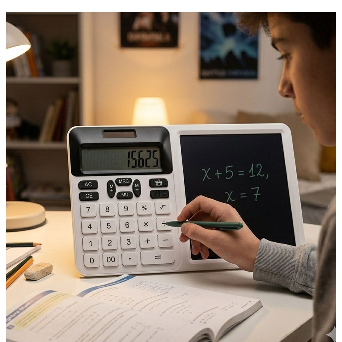 MALIK - Calculadora con Pantalla LCD y Lápiz 12 Dígitos 2en1