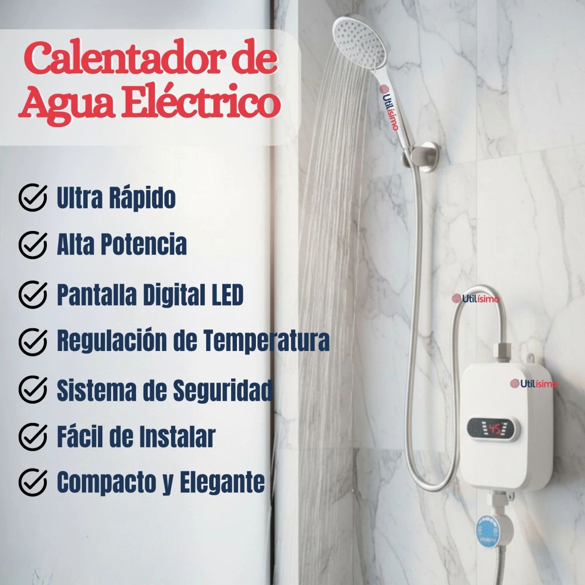 LINE - Mini Calentador De Agua Eléctrico Calefón Ducha Calienta En 3seg Blanco 3.500w Calefónt