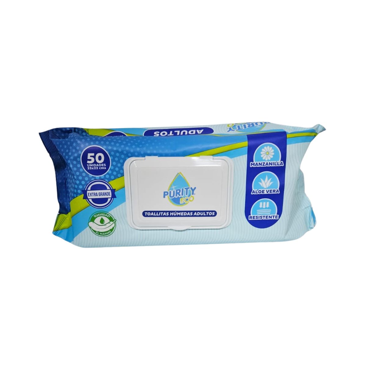 GENERICO - Pack 12 Toallitas Húmedas Adulto Purity 50 Un , Extra Grande.