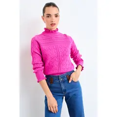 IO - Sweater Cuello Alto Ondulado Mujer Fucsia