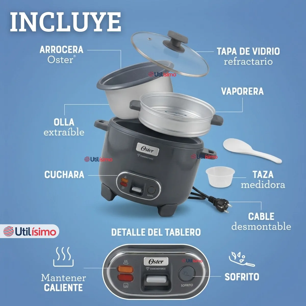 OSTER - Oster Arrocera, 3 En 1, 12 Tazas Capacidad, Función Sofrito, Vaporera,Oster DiamondForce