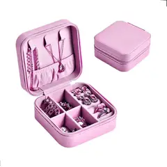 GENERICO - Joyero Portátil Mini Caja Organizadora De Anillos Collares Rosa