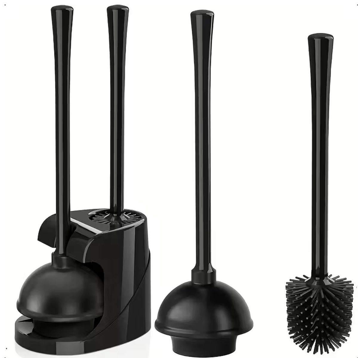 WAKESHOME - Set 2 en 1 para WC Cepillo de Inodoro y Destapador de Cañería Sopapo con Soporte