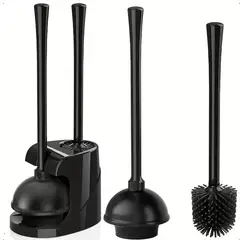 WAKESHOME - Set 2 en 1 para WC Cepillo de Inodoro y Destapador de Cañería Sopapo con Soporte