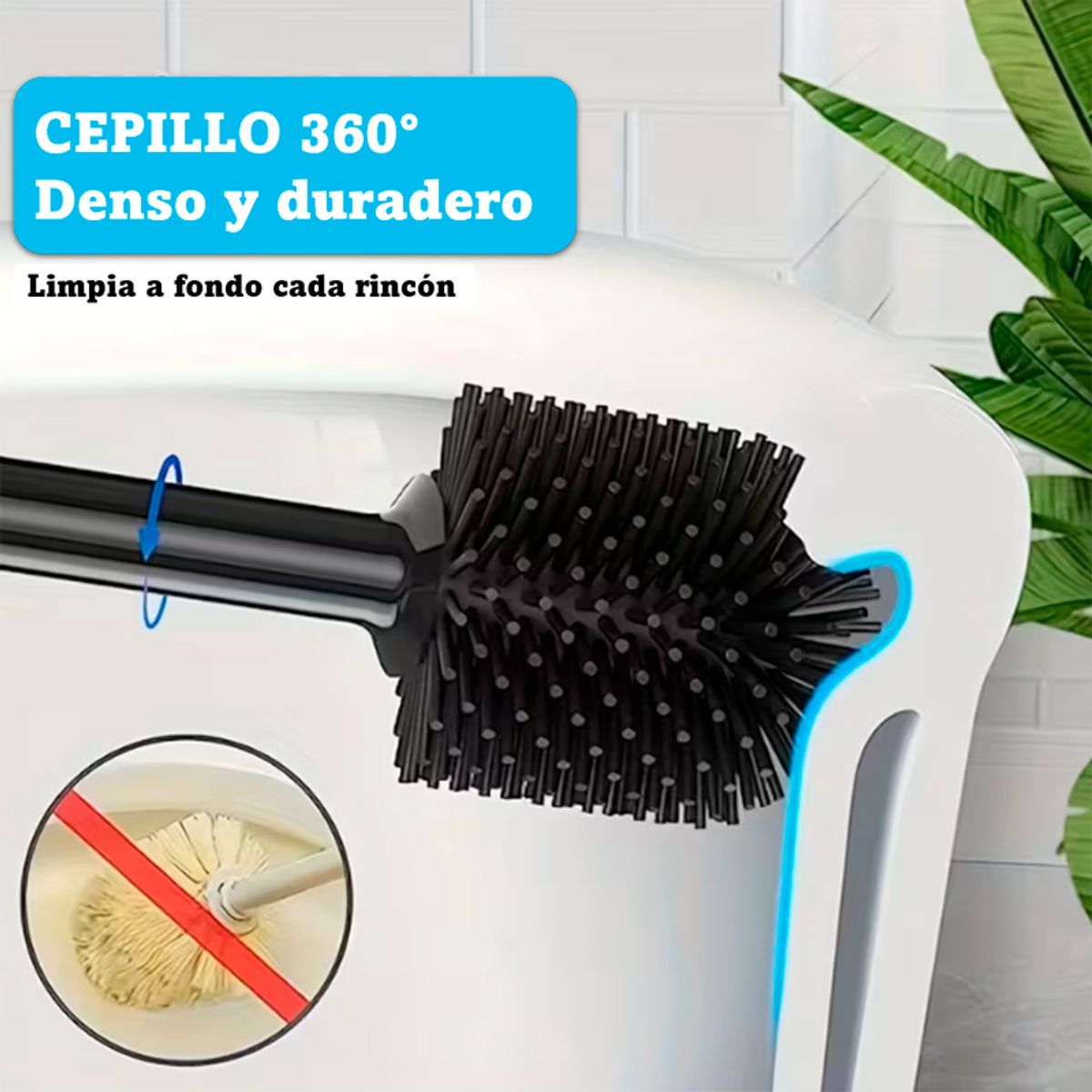 WAKESHOME - Set 2 en 1 para WC Cepillo de Inodoro y Destapador de Cañería Sopapo con Soporte