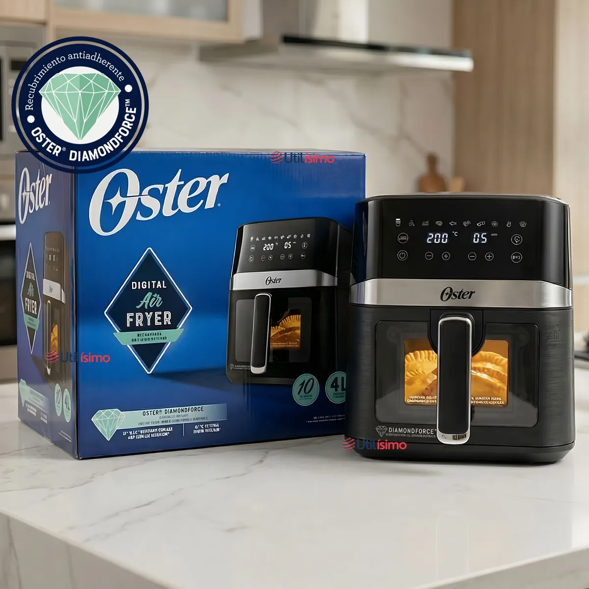 OSTER - Freidora de aire digital Oster® con recubrimiento DiamondForce, 4L de capacidad,CKSTAF40WDDF 1300W