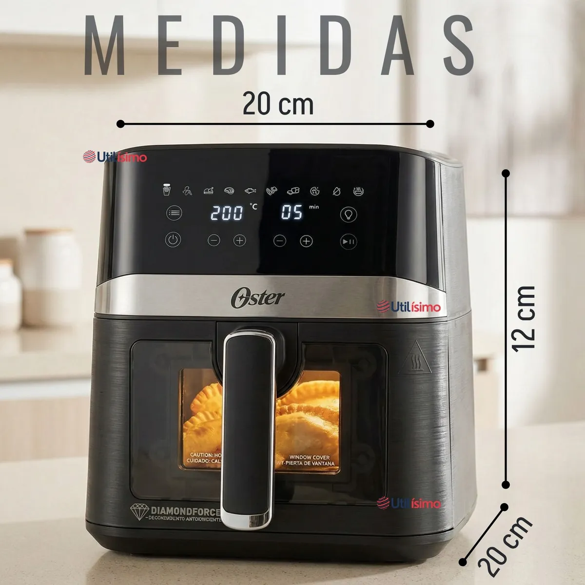 OSTER - Freidora de aire digital Oster® con recubrimiento DiamondForce, 4L de capacidad,CKSTAF40WDDF 1300W