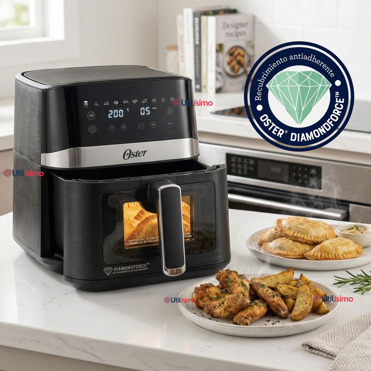 OSTER - Freidora de aire digital Oster® con recubrimiento DiamondForce, 4L de capacidad,CKSTAF40WDDF 1300W