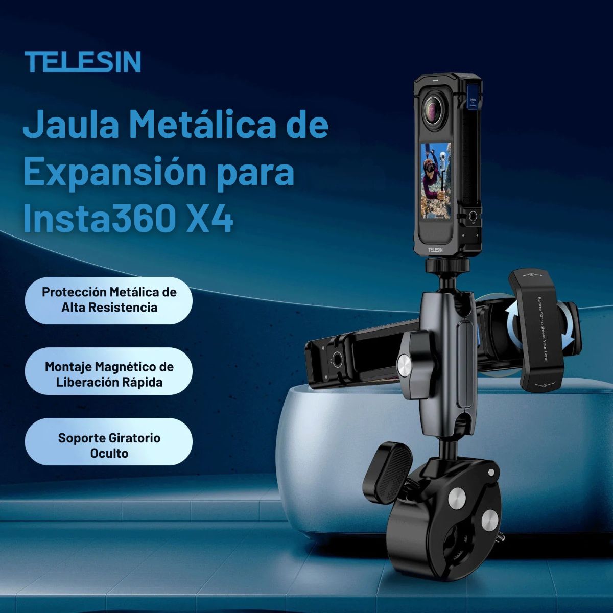 TELESIN - Jaula Aluminio Para Insta360 X4 Protector Cámara Soporte
