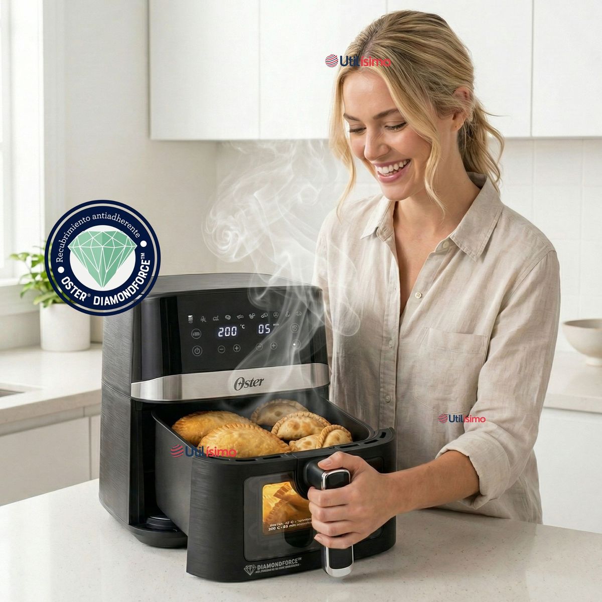 OSTER - Freidora de aire digital Oster® con recubrimiento DiamondForce, 4L de capacidad,CKSTAF40WDDF 1300W