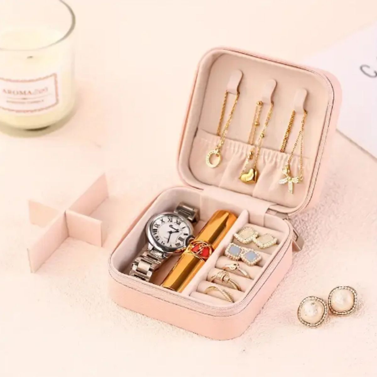 GENERICO - Joyero Portátil Mini Caja Organizadora De Anillos Collares