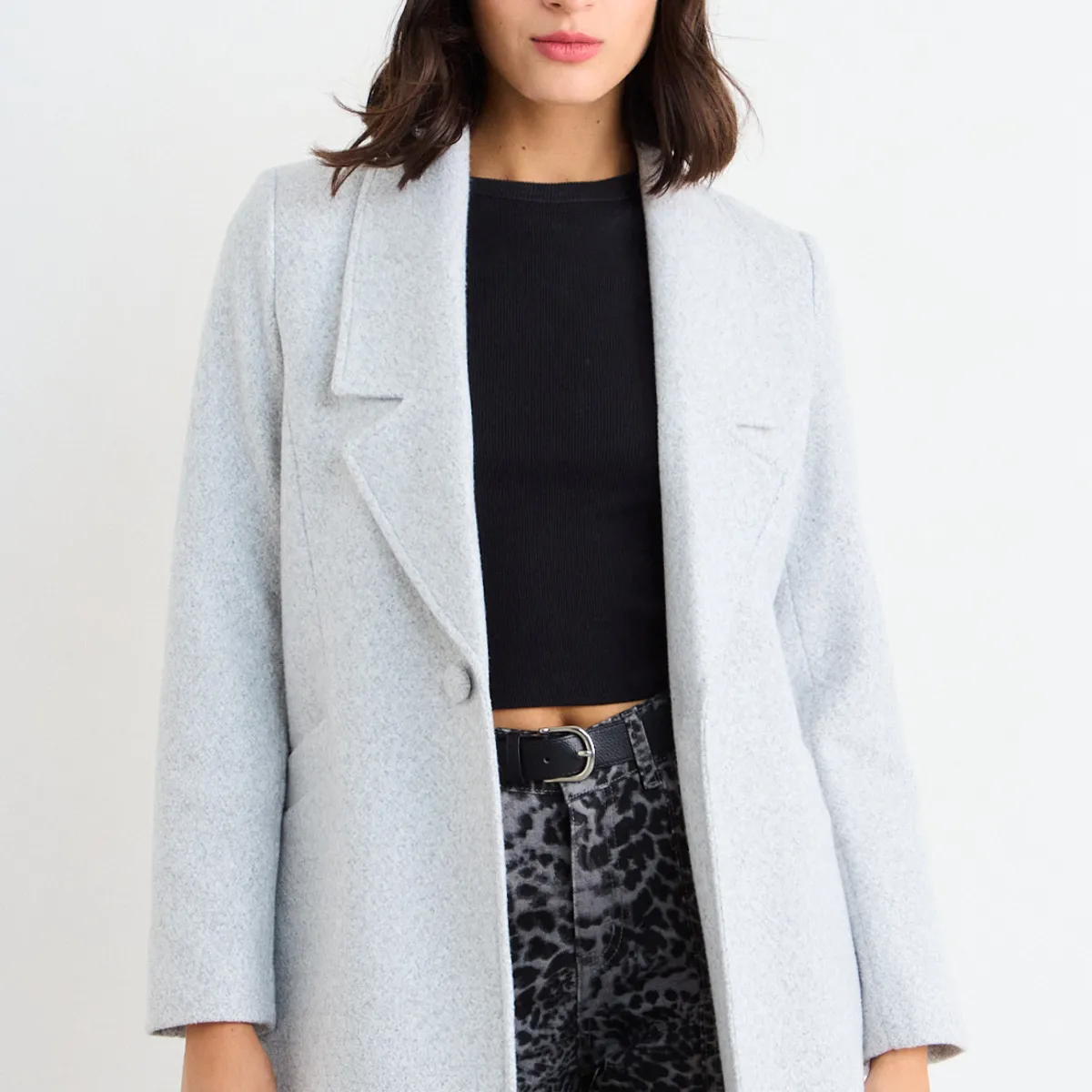 IO - Chaqueton Liso Mujer Gris Io