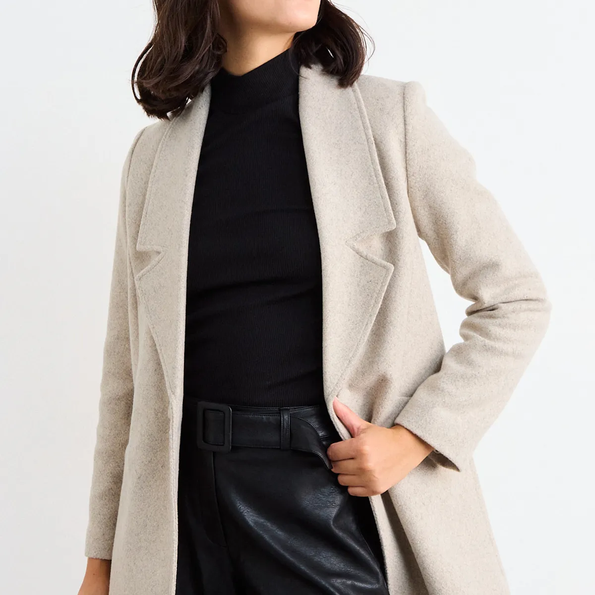 IO - Chaqueton Liso Mujer Beige Io