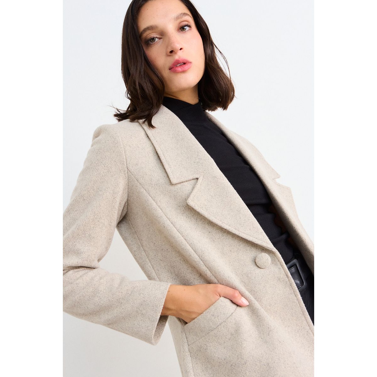 IO - Chaqueton Liso Mujer Beige Io