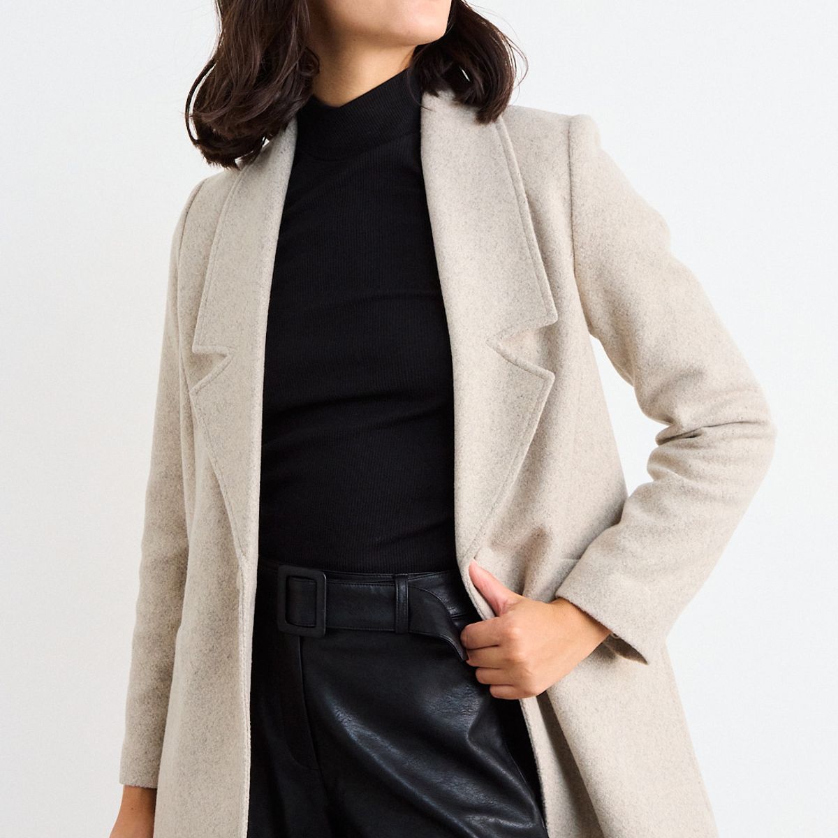 IO - Chaqueton Liso Mujer Beige Io