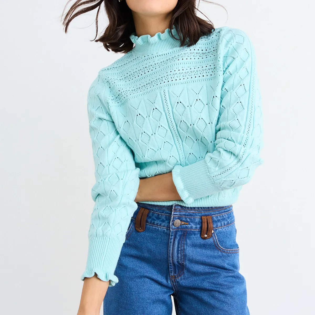 IO - Sweater Cuello Alto Ondulado Mujer Verde Io