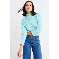 IO - Sweater Cuello Alto Ondulado Mujer Verde