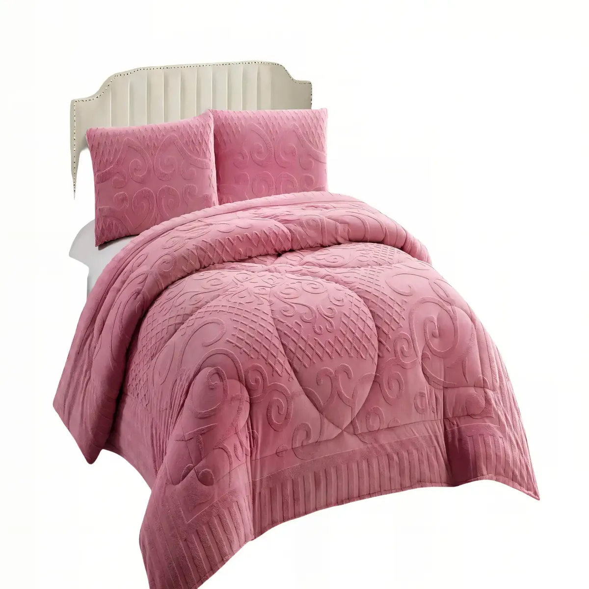 GENERICO - PLUMON CON TEXTURA DE RELIEVE  2 PLAZA COLOR ROSADO