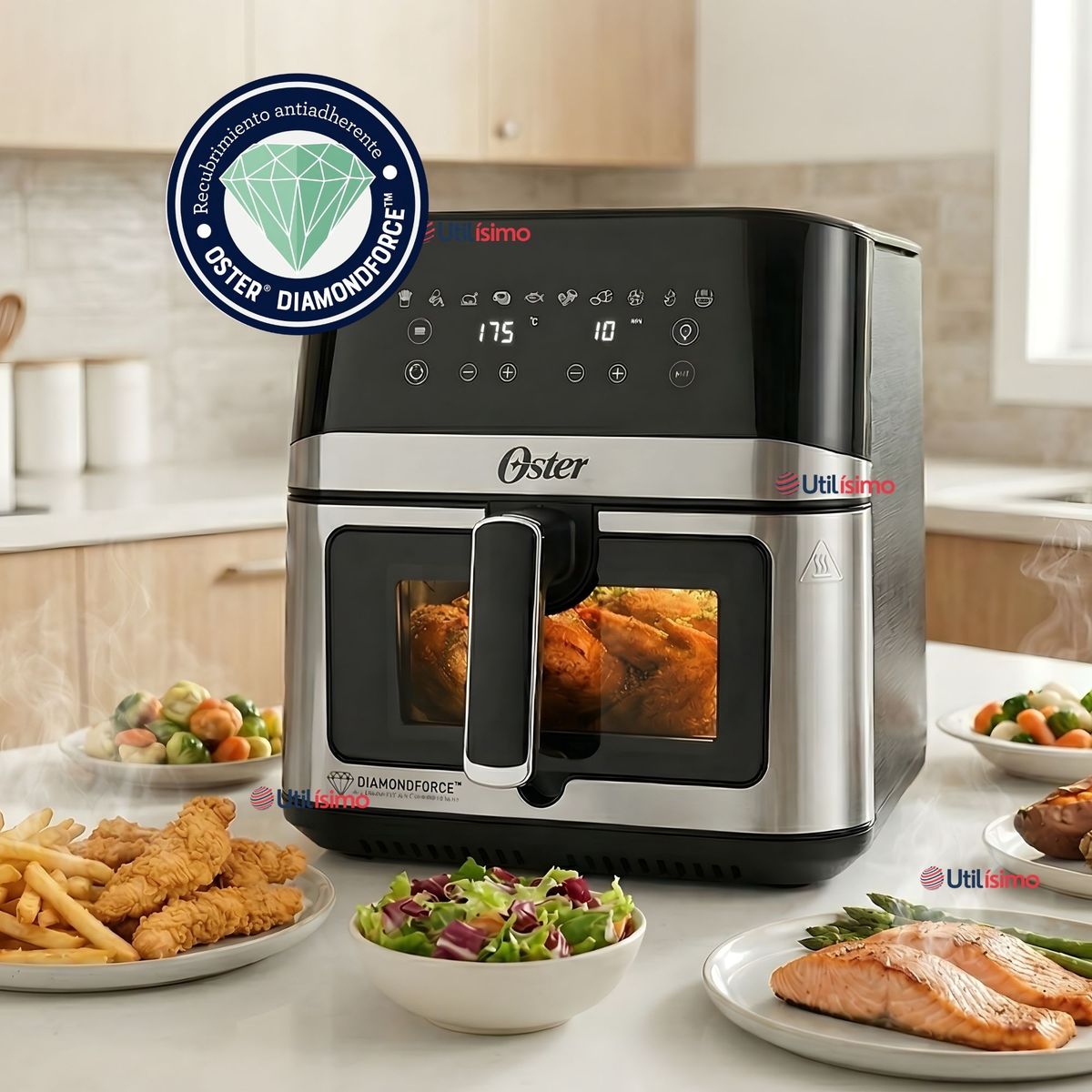 OSTER - Freidora de aire digital Oster®, recubrimiento DiamondForce,7.5L de capacidad,CKSTAF75WDSSDF 1600W