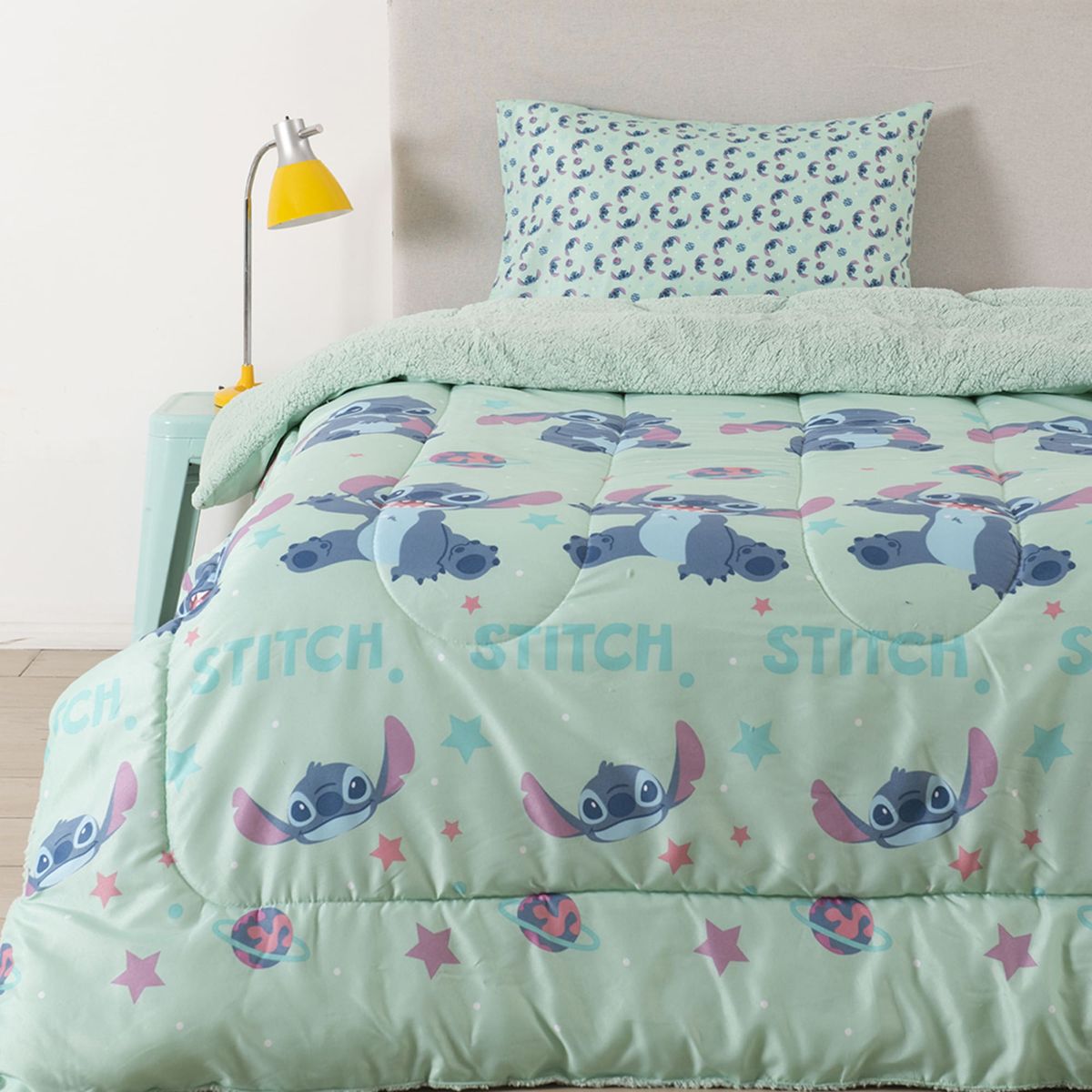 MASHINI - CUBRECAMA PLUMON INFANTIL CON SHERPA DISNEY STITCH 1.5 PLAZAS