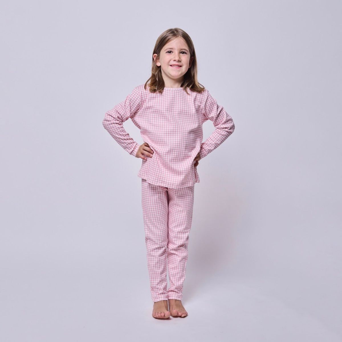 SIMPLY B - Pijama largo Vichy rosado niña