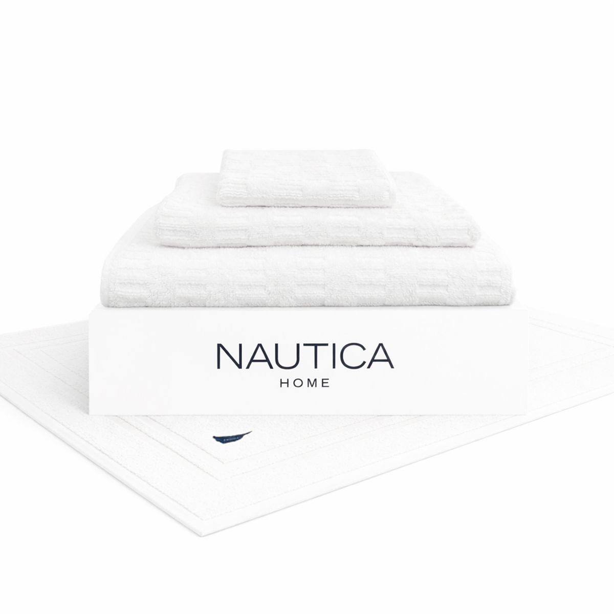 NAUTICA - Set 4 Toallas Nautica SAVOY Cara+mano+cuerpo+piso 100% algodón alta calidad blanco