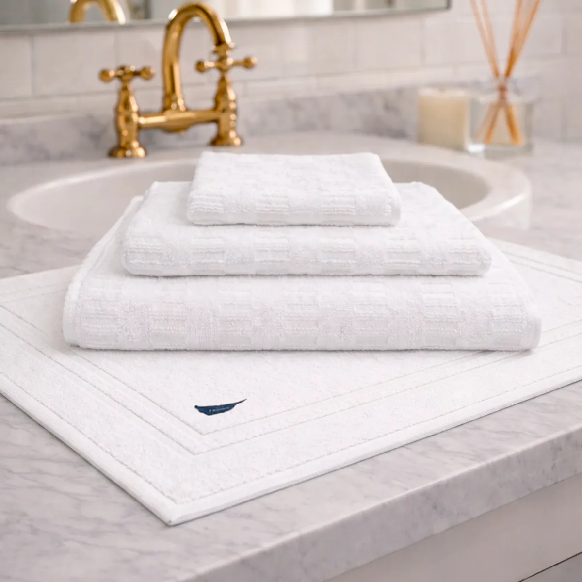 NAUTICA - Set 4 Toallas Nautica SAVOY Cara+mano+cuerpo+piso 100% algodón alta calidad blanco