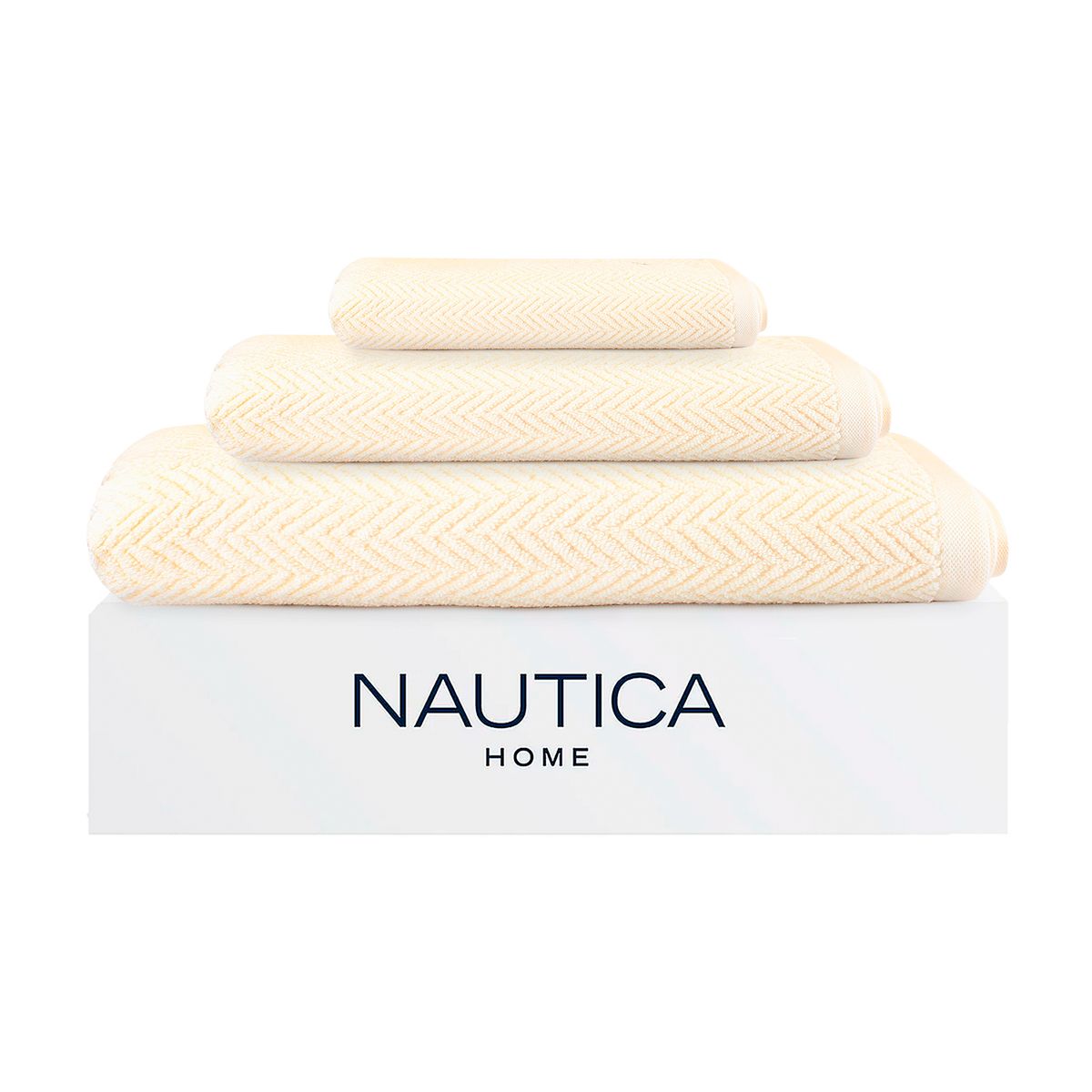 NAUTICA - Set 3 Toallas Nautica VIS Cara+mano+cuerpo 100% algodón alta calidad crema