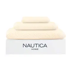 NAUTICA - Set 3 Toallas VIS Cara+mano+cuerpo 100% algodón alta calidad crema