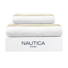 NAUTICA - Set 2 Toallas MAV Cara+mano 100% algodón alta calidad blanco-verde
