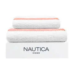 NAUTICA - Set 2 Toallas MAV Cara+mano 100% algodón alta calidad blanco-rojo