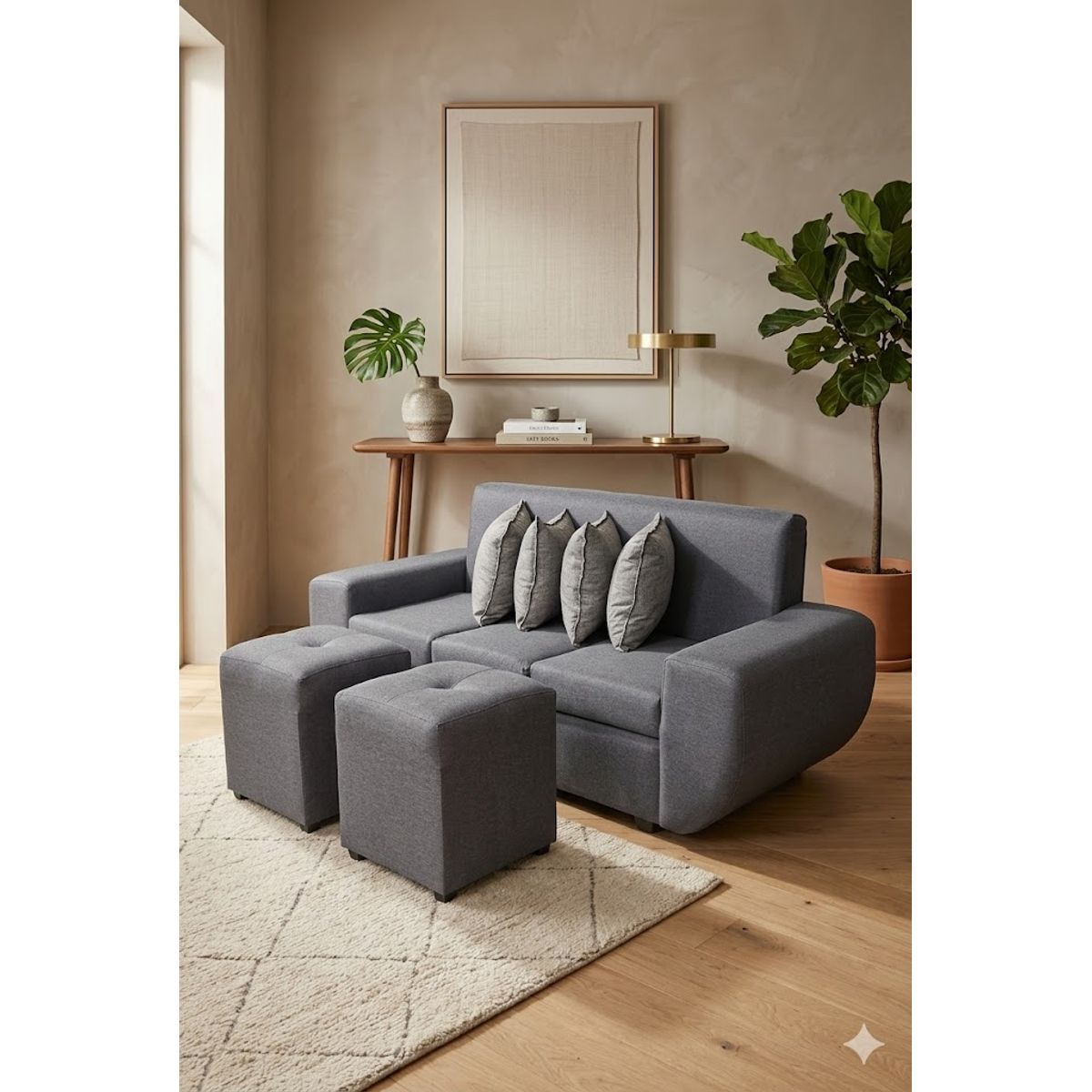 GENERICO - sofa 3 cuerpos con 2 puff gris lino