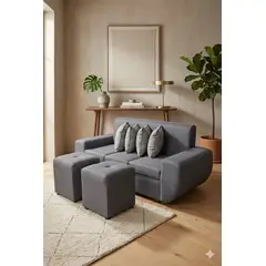 GENERICO - Sofa 3 cuerpos con 2 puff gris lino