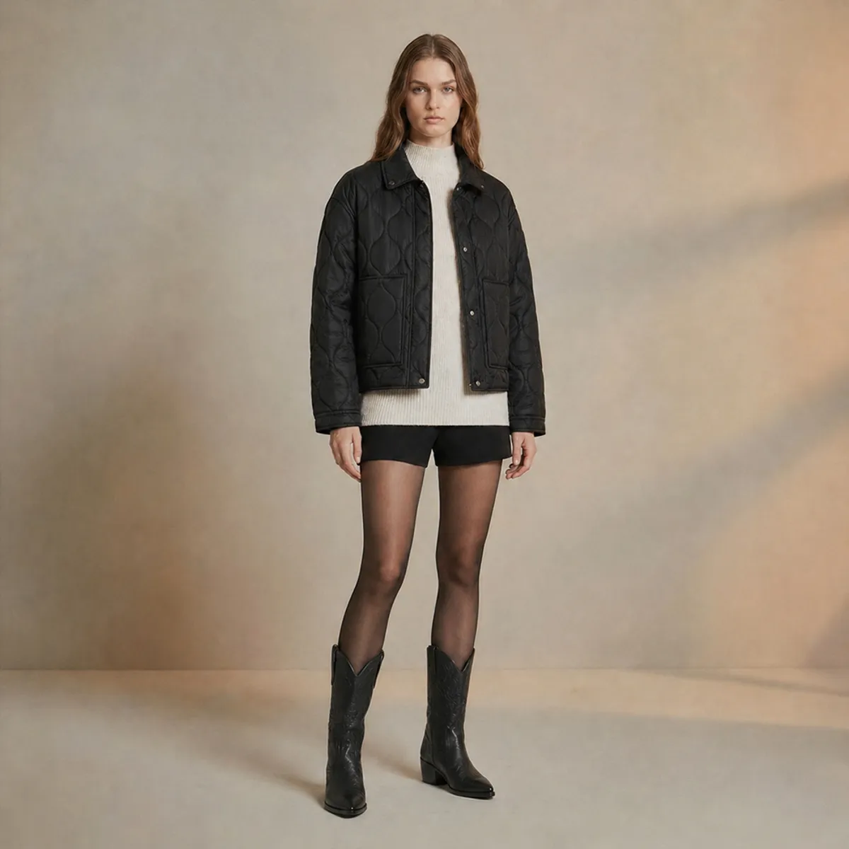 AMPHORA - Jacket puffy soft bruselas negro