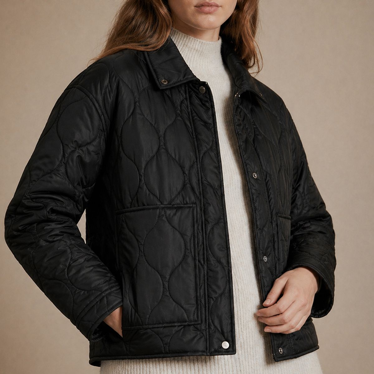 AMPHORA - Jacket puffy soft bruselas negro