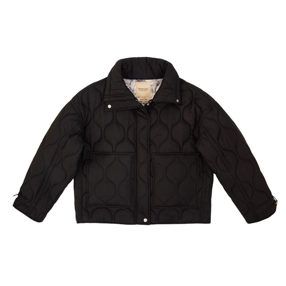 AMPHORA - Jacket puffy soft bruselas negro