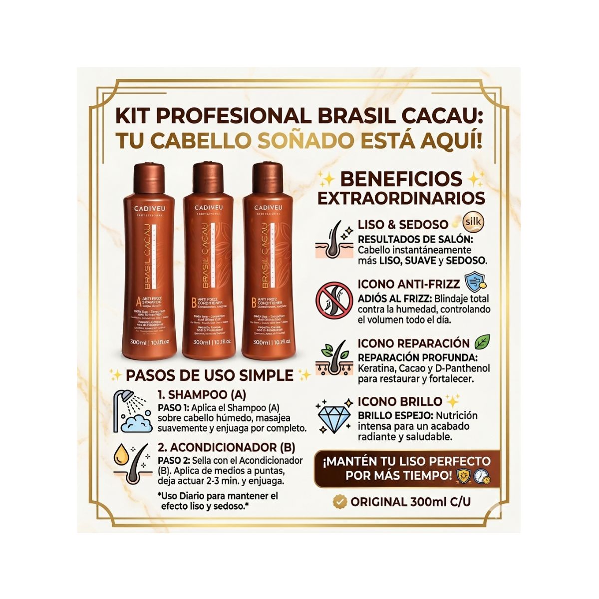 BRASIL CACAU - 1 Shampoo y 2 Acondicionadores Pack BRASIL CACAU