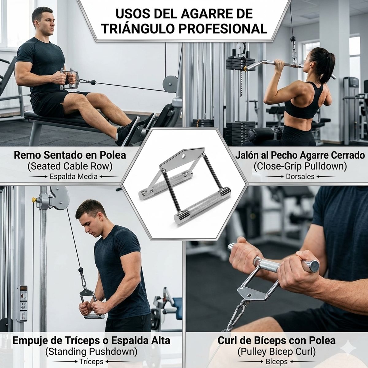 GENERICO - Agarre de Gym Polea Remo Triangulo Espalda Accesorio Polea