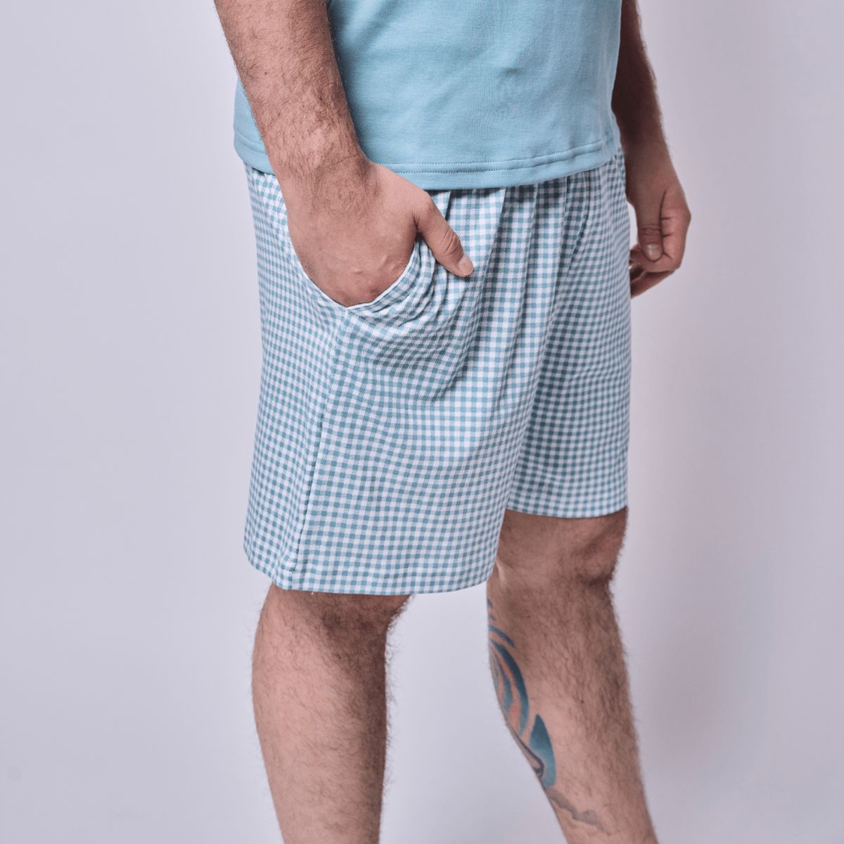 SIMPLY B - Pijama corto vichy verde hombre