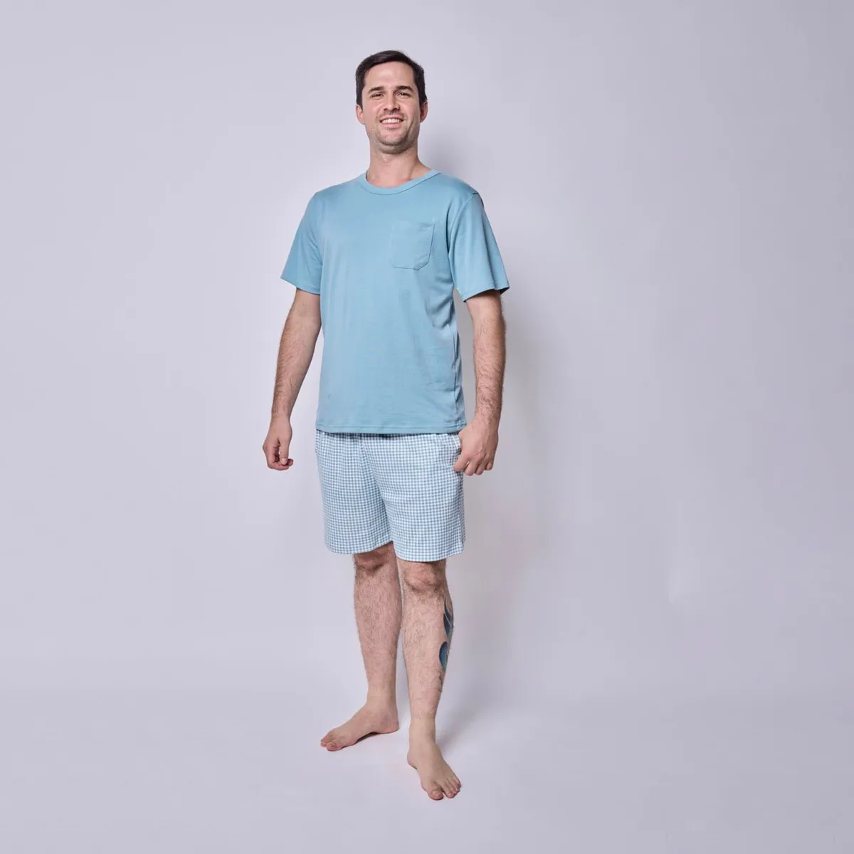 SIMPLY B - Pijama corto vichy verde hombre