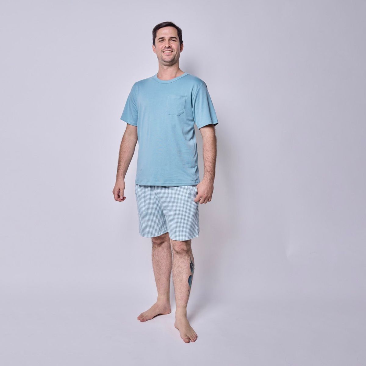 SIMPLY B - Pijama corto vichy verde hombre