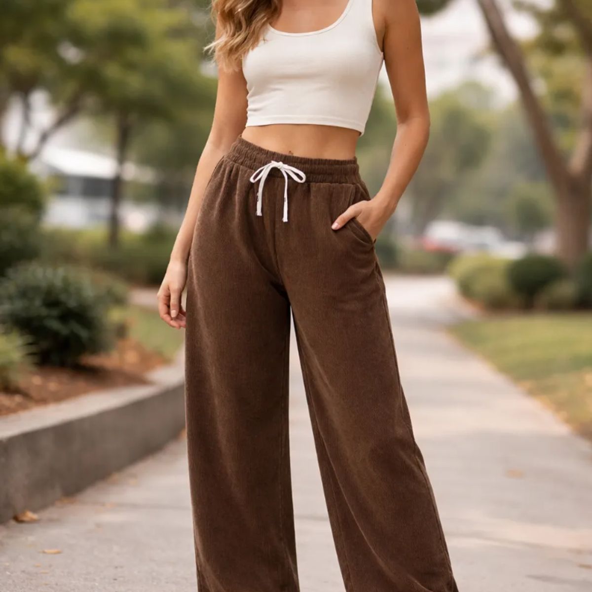 AGW - Pack 2 Pantalones Cotele Mujer Forrado Polar